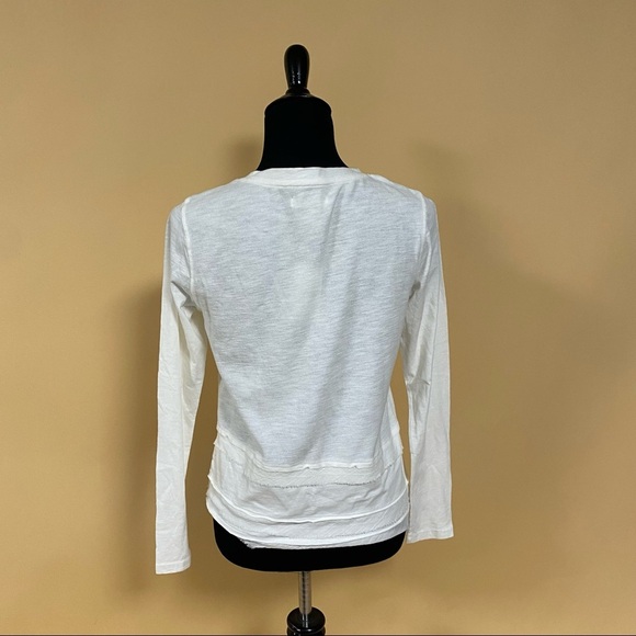 Atwell Spa White Cotton Frayed Tiered Long Sleeve Top Leah Tee Size S NWT - Picture 7 of 8